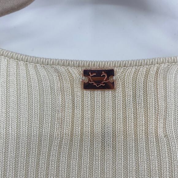 For Love & Lemons Knitz Delancey Mini Sweater Dress Ribbed Tie Neck Cream XS - Picture 9 of 13